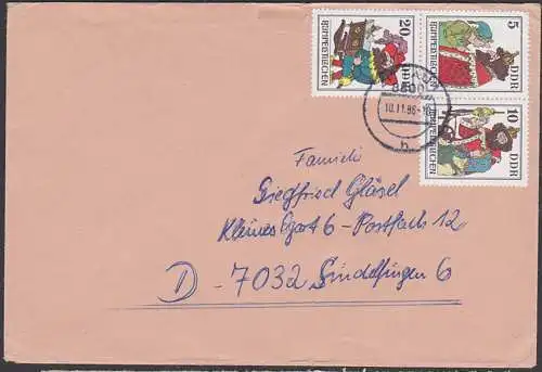 Rumpelstilzchen Märchen Brüder Grimm Zdr. aus Kleinbogen portogenau Auslandsbrief, DDR 2187/88, 2489, aus Zittau