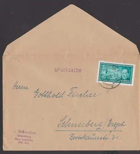 Karl Liebknecht 5 Pf. DDR 472, portogenau, Drucksache aus Strausberg, 23.9.55