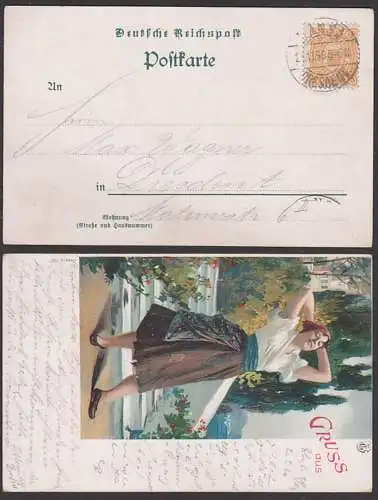 Hansa Dresden Privatpost  3 Pfennig Bienenkorb 23.11.1899, Gruss aus-Künstlerkarte