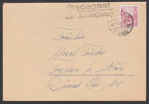 Gadegast über Jessen (Elster) 26.11.58 Poststellenst. auf Auslandsbrief mit 20 Pf. Berlin Stalinallee