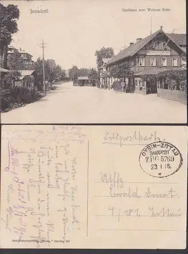 OYBIN - ZITTAU Bahnpostst. ZUG 5789, 23.1.16 Feldpost Ak Jonsdorf mit Gasthaus zum Weissen Stein