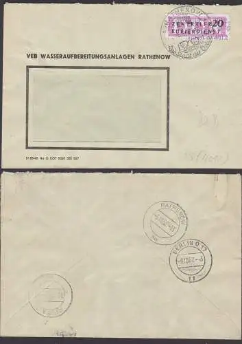 Rathenow ZKD-Brief 20 Pfg. Kreisaufdruck 15(4012), SoSt. Die Stadt der Optik, Brille, VEB Wasseraufbereitungsanlagen