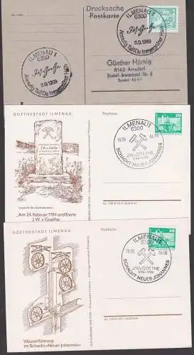 Ilmenau SoSt. Lot Karten mit Zudrucken J. W. v. Goethe, Schacht "Neuer Johannes", Wasserführung, montan