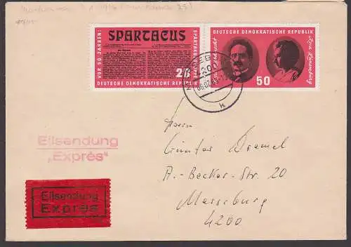 Karl Liebknecht Rosa Luxemburg, Spartakusgruppe, Eilbrief mit Zdr. aus Block 25, Merseburg DDR 1154/55