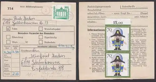 Hildburghausen Paketkarte Porto über 2,50 - !! der Zuschlagswert wurde in der Gebühr mit eingerechnet !! Gellershausen