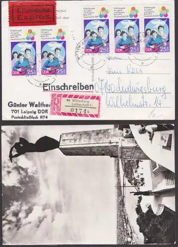 Wittenberg-Lutherstadt Einschreiben-Eil-Auslands-Karte DDR 1830(5), seltene MeF portogenau nach Ludwigsburg