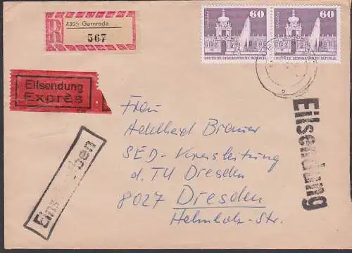 Dresden 60 Pfg. Zwinger R-Brief als Eilserndung DDR 1919(2) portogenau aus Gernrode