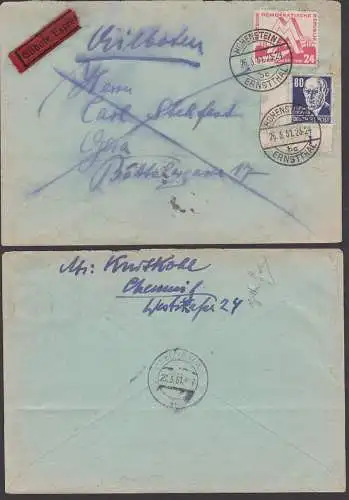 Hohnstein-Ernstthal Eilbrief mit Leipziger Messe 1951 DDR 282 mit 80 Pf. Ernst Thälmann  portogenau Doppelbrief