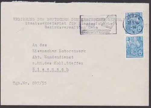 Gera Abs. Stasi Regierung, Staatssekretariat für Staatssicherheit Bezirksverwaltung Eisenach, Tagebuch-Eintrag 897/55