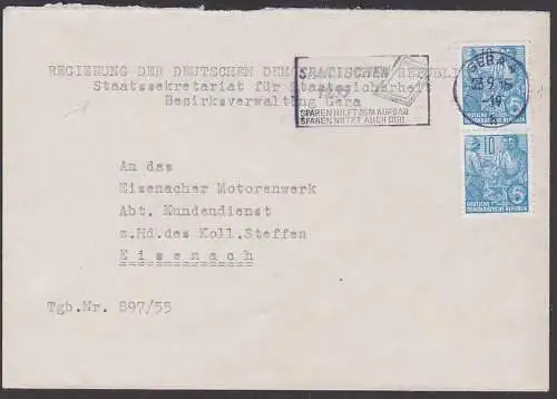 Gera Abs. Stasi Regierung, Staatssekretariat für Staatssicherheit Bezirksverwaltung Eisenach, Tagebuch-Eintrag 897/55