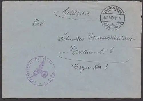 Hohnstein Sächsische Schweiz Feldpost 13.11.49 Briefst. Landschützen - Btl. IX / IV