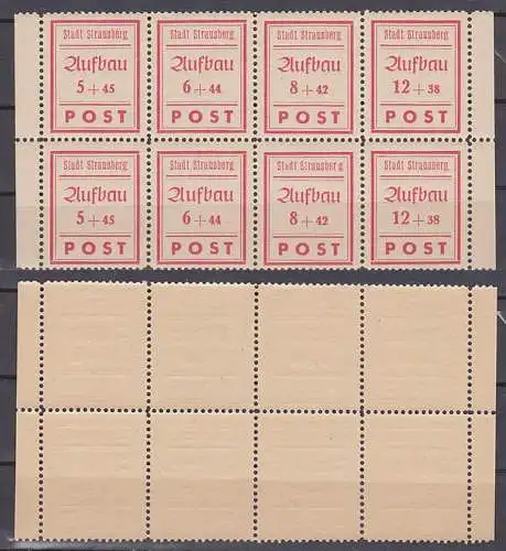 Straußberg bei Berlin  34/37A, Lokalausgabe ** 2 Vierer-Streifen mit 36IIIA, "weiter Abstand zw. "r" und "g" Mi. 120,-