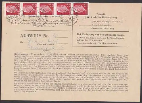 Sammlerausweis der DDR Boxdorf üb. Radebeul, 20 Pfg. Walter Ulbricht DDR 848(5), mittig gefaltet, zum Bezug von 3 Sätzen
