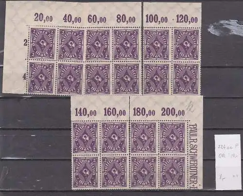 Posthorn einfarbig 2 Mark, DR 224a P OR Platte Oberrandpaar (20) ** zwei Eckrandblöcke, 4-Einheit mit a signiert