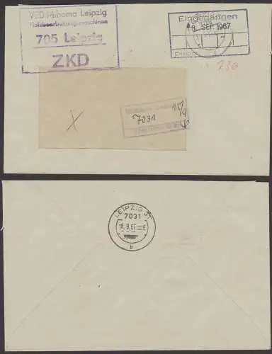 Leipzig ZKD-Brief R4 Mihoma Holzbearbeitungsmaschinen "Richtiges Best. (immungs) PA  15.9.67