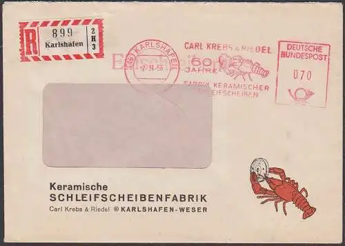 Karlshafen AFS R-Brief Carl Krebs & Riedel 60 Jahre Schleifscheibenfabrik 2.11.56 nach Glauchau, Abb. Krebs