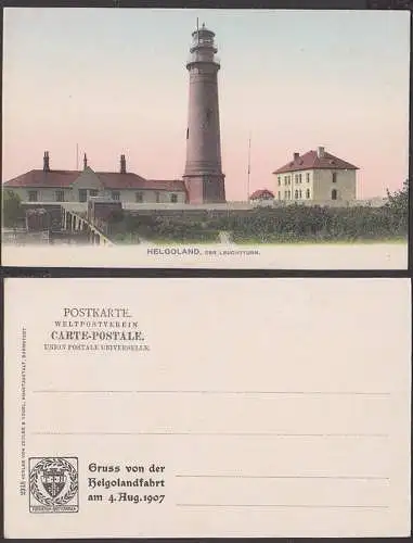 Helogland Sonderkarte "Gruss von der Helgolandfahrt am 4. August 1907, unbeschrieben, Abb. Leuchtturm