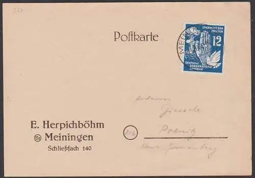 Erkämpft den Frieden SoMke 12 Pf. DDR 278 Karte Meiningen, Friedenstaube und Hand vor Atombombe