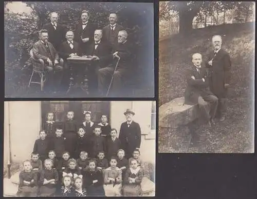 Bischofswerda 3 Fotos mit Lehrer, Familie und 7 Herren mit rs. Text "Bischofswerdaer Konferenz, 1921