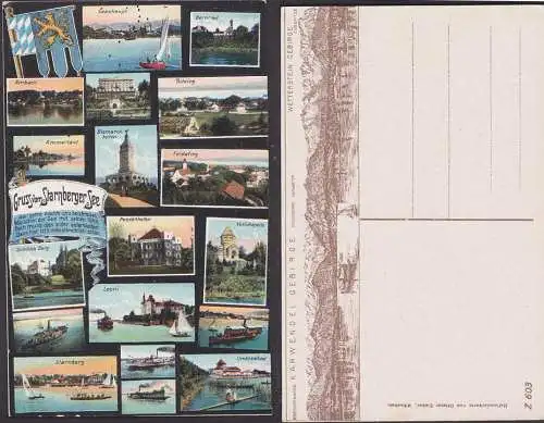 Starnberger Ammerland Ambach Feldafing Leoni - 18-Bild-Karte mit Panorame Karwendel Gebirge ungebraucht