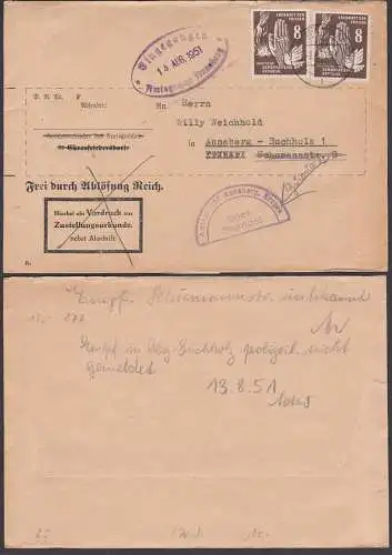 Annaberg-Buchholz 8 Pfg. Frieden Hand vor Bombenangriff DDR 277(2) Ortsbrief mit "zurück" Empfänger unbekannt