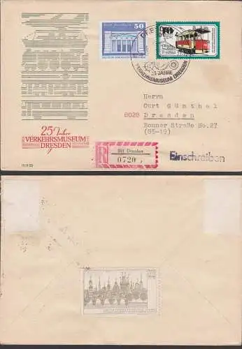 Dresden R-Brief mit SoSt. 17.9.77 25 Jahre Verkehrsmuseum auf Schmuckumschlag, portogenau