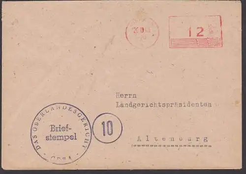 GERA aptierter Postfreistemple 26.10.45 von Behörde Oberlandesgericht nach Altenburg