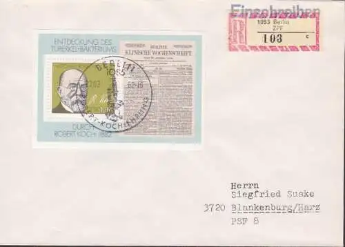 Robert Koch Entdecker des Tuberkulose-Erregers  DDR Block 67 R-Brief aus Berlin, Abb. Mikroskop