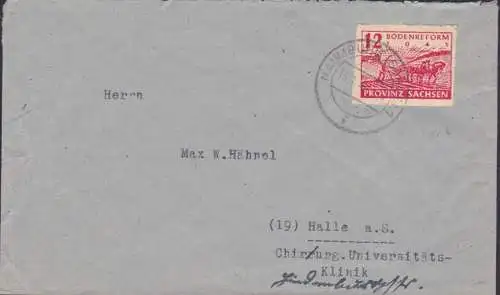 Naumburg (Saale) Brief 15.1.46 12 Pf. Bodenreform mit "voller 4" von 1945 Provinz Sachsen portogenau