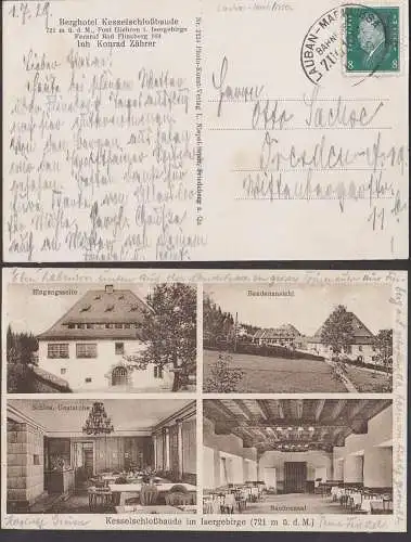 Gierczyn Gliehren Isergebirge Berghotel Kesselschloßbaude Bahnpost 1.7.29 Lauban - Marklissa