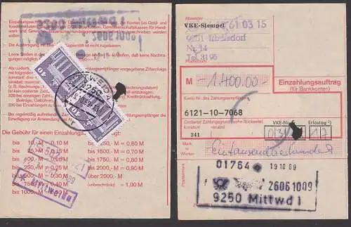 postintern Einzahlungsauftrag aus Irbersdorf 19.10.69, Mittweida, 40 Pfg. Brandenburger Tor Berlin, DDR 541(2)