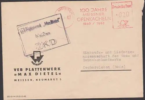 Meissen AFS der Deutschen Post 3.4.63 "100 Jahre Meissner Ofenkacheln", ZKD-R3 geht über AFS