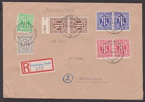 Weilheim (Teck) R-Doppel-Brief mit  14.3.46 an Postamt Großräschen mit AMP-Marken
