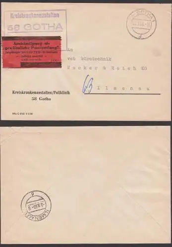 GOTHA ZKD-Brief R3 2.9.66, Kreiskrankenanstalten Polikliniken Pergaminzettel "Aushändigung als gewöhnliche Post.." ZKD 7