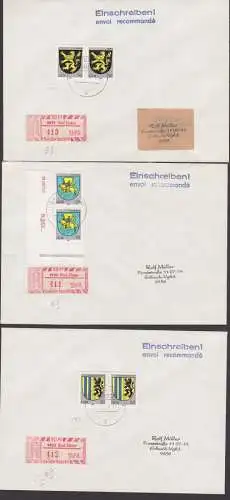 Wappen 50 Pfg. Karl-Marx-Stadt , Gera, Schwerin DDR 2859 je im Paar Doppel-R-Brief mit SbPA Bad Elster