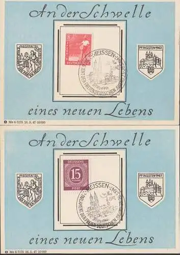 Meissen SoSt. Parlament der Freien Deutschen Jugend, Elbe Albrechtsburg Gedenkblatt mit Druckvermerk 16.5.47