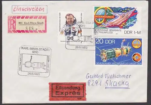 Interkosmos Siegmund Jähn DDR 2502 Marke aus Block R-Eil-Doppelbrief portogenau Karl-Marx-Stadt