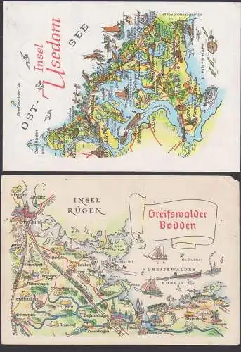 Germany Ostsee Insel Usedom Insel Rügen Greifswalder Bodden 2 Karten von "Bild- und Heimat-Verlag"
