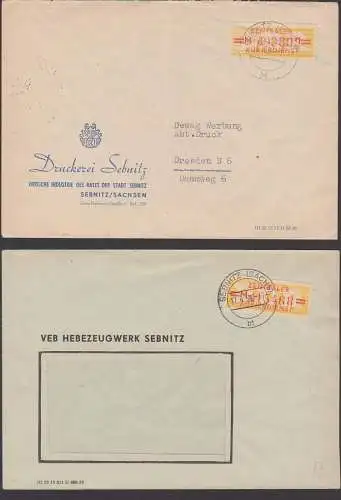 Sebnitz Sachsen 4 ZKD-Belege mit Streifen B11, 15 17M, Abs. Druckerei Kunstblume bzw. Hebezeugwerk
