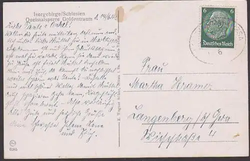 Isergebirge Schlesien Queistalsperre Goldentraum Ak mit Bahnpostst. Kraftwerk Strandbad Seeschänke Spitztunnel 1944