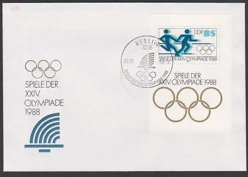 Olympische Sommerspiele Staffellauf DDR 3189 Bl. 94 SoSt. Berlin auf offiziellem Umschlag