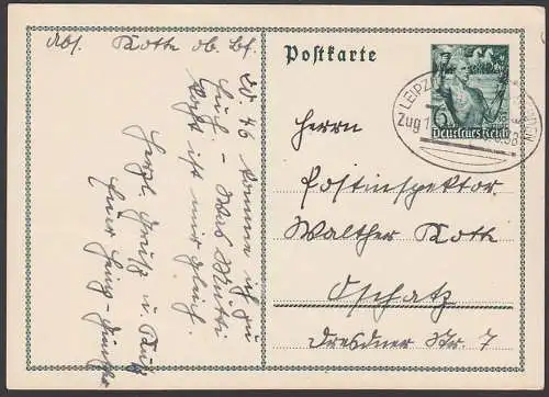 Bahnpost Leipzig - Riesa Dresden 6 Pfg. Bildpost-GA P267, rs. viel Text