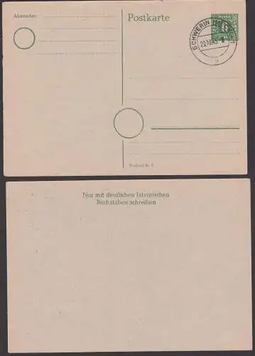 SBZ Mecklenburg-Vorpommern 2 Ganzsachen wie abgebildet, OSt. Schwerin 11.3.46 bzw. 28.10.45