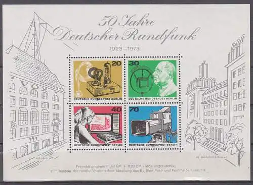 Berlin (West) Bl. 4 postfrisch, Deutscher Rundfunk, Hans Bradow, Mädchen vor Fernsehgerät, Fernsehkamera, Television