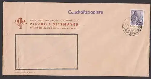 Hellendorf über Königstein (Sächsische Schweiz) 17.9.58 G.-Papiere ULTRA Reissverschluss, links Umschlag mit Riss