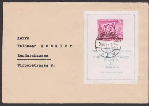 DDR Block 10, Tag der Briefmarke  1954 Sondershausen 30.10.54  Ortsdoppelbrief, Köllner Dom und Völkerschlachtdenkmal
