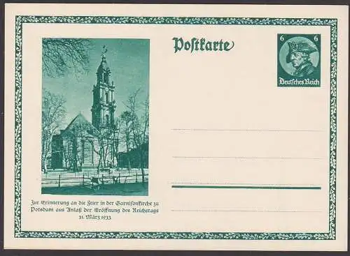 Potsdam Garnisionskirche Eröffnung des Reichstages 21. März 1933 Ganzsache Sonderpostkarte P248 ungebraucht