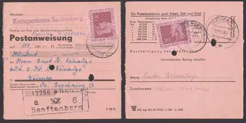 Senftenberg 20 Pfg.(2) Friedrich Schiller auf Postanweisung 15.11.59 nach Weimar, interner Verwendungsnachweis