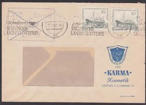 Leipzig MWSt. Sächsische Landeslotterie, war als ZKD-Brief vorgesehen, danach durchgekreuzt und als Fern-Brief, KARMA