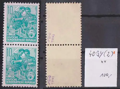 Dauerserie 10 Pfg. Fünfjahrplan Arbeiter im Paar senkr. Wasserzeichen geprüft, DDR 409Y(2), posfrisch Germany unused